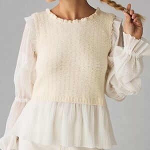 Ruffle Twofer Sweater Blouse by Anthropologie XS